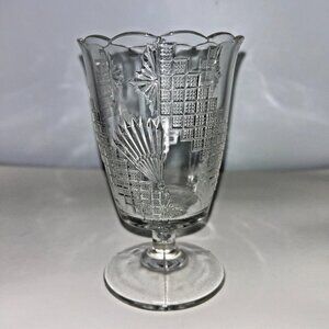 Ripley & Co Clear Glass Greek Diagonal Band & Fan Goblet 1880s EAPG Antique